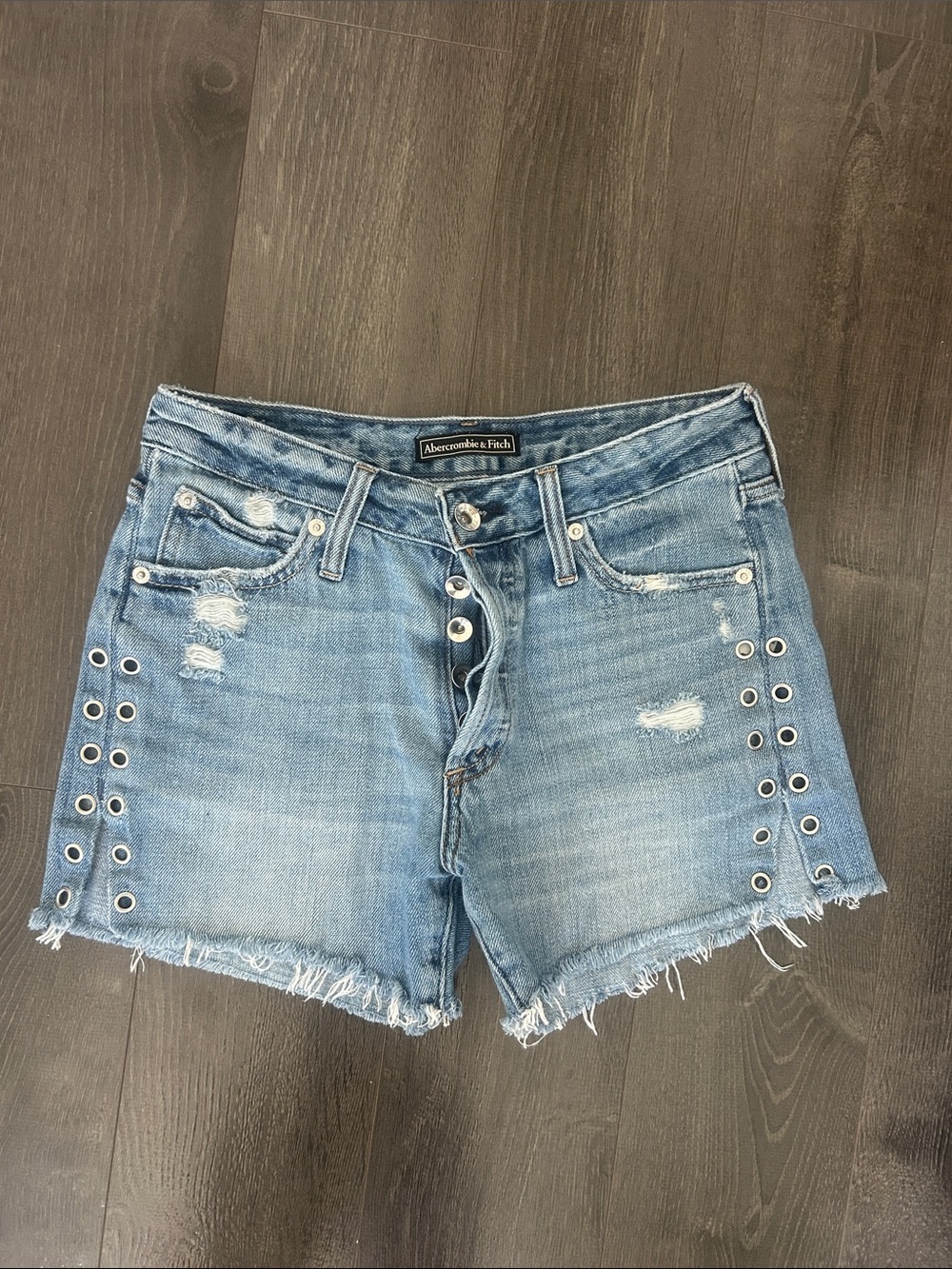 Abercrombie & Fitch Distressed Side Grommet Denim Shorts
